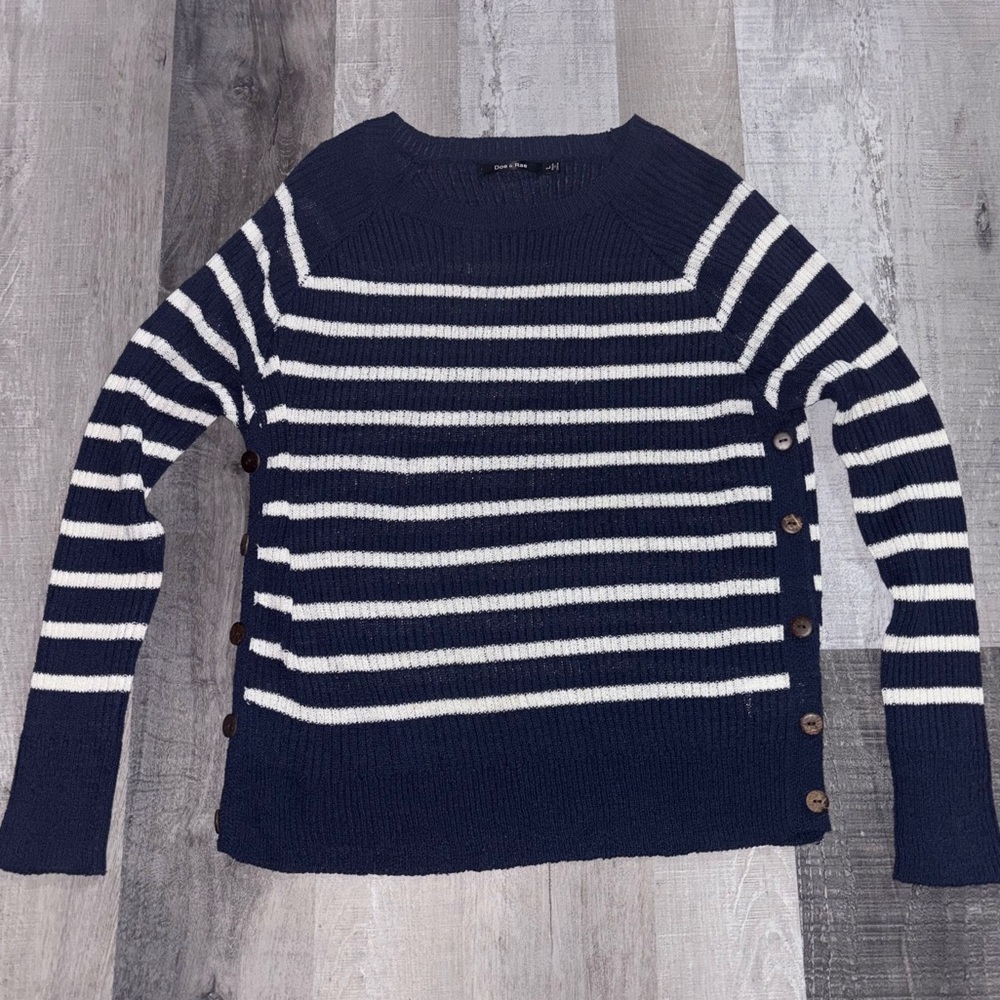 💙Doe & Rae Navy Striped Crew Neck Sweater